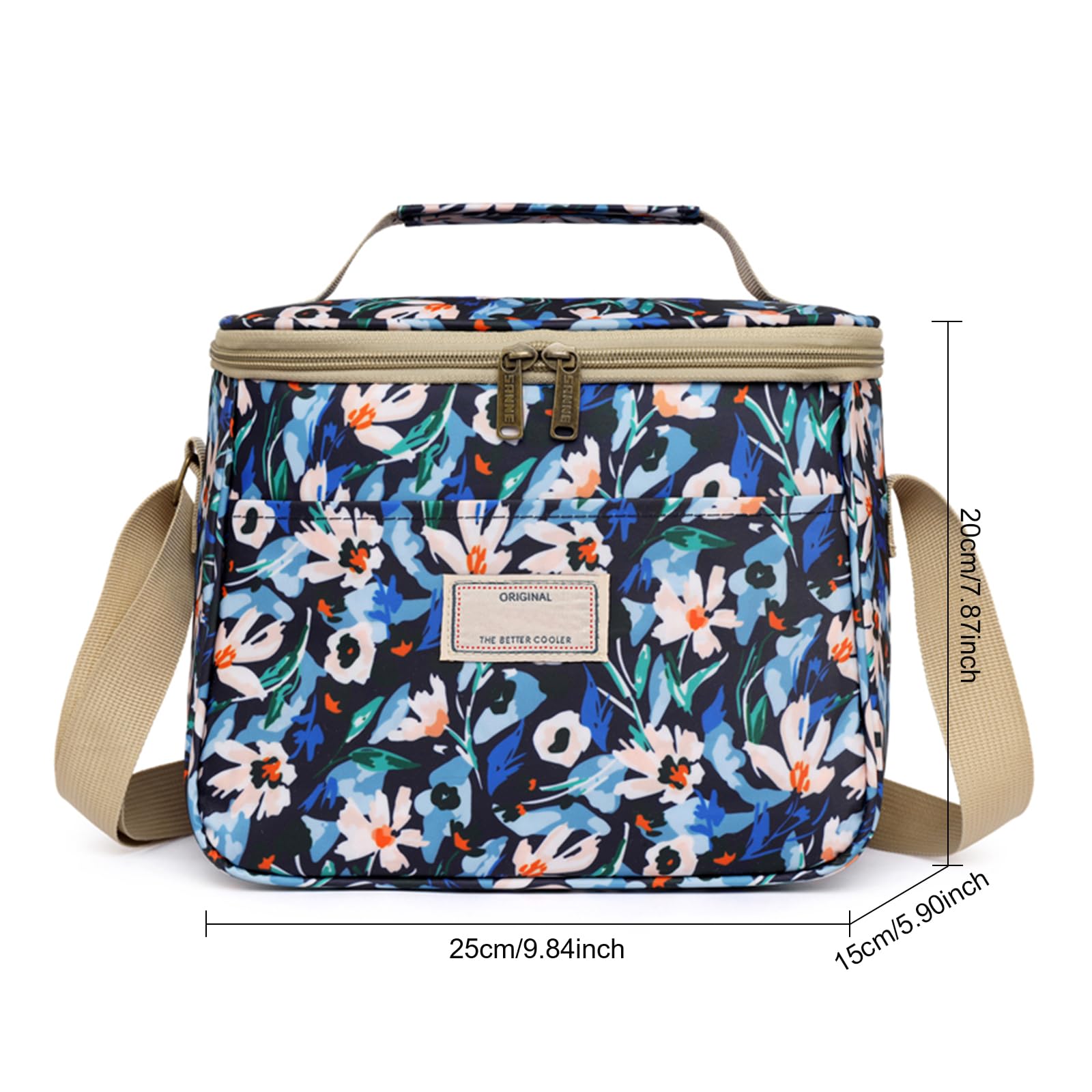Nanxson Insulated Lunch Bag for Women Men Floral Cool Bag Lunch Box Waterproof Large Capacity Tote Bag for Picnics Work School (7.5L,B-Dark Blue Flower) - Image 2