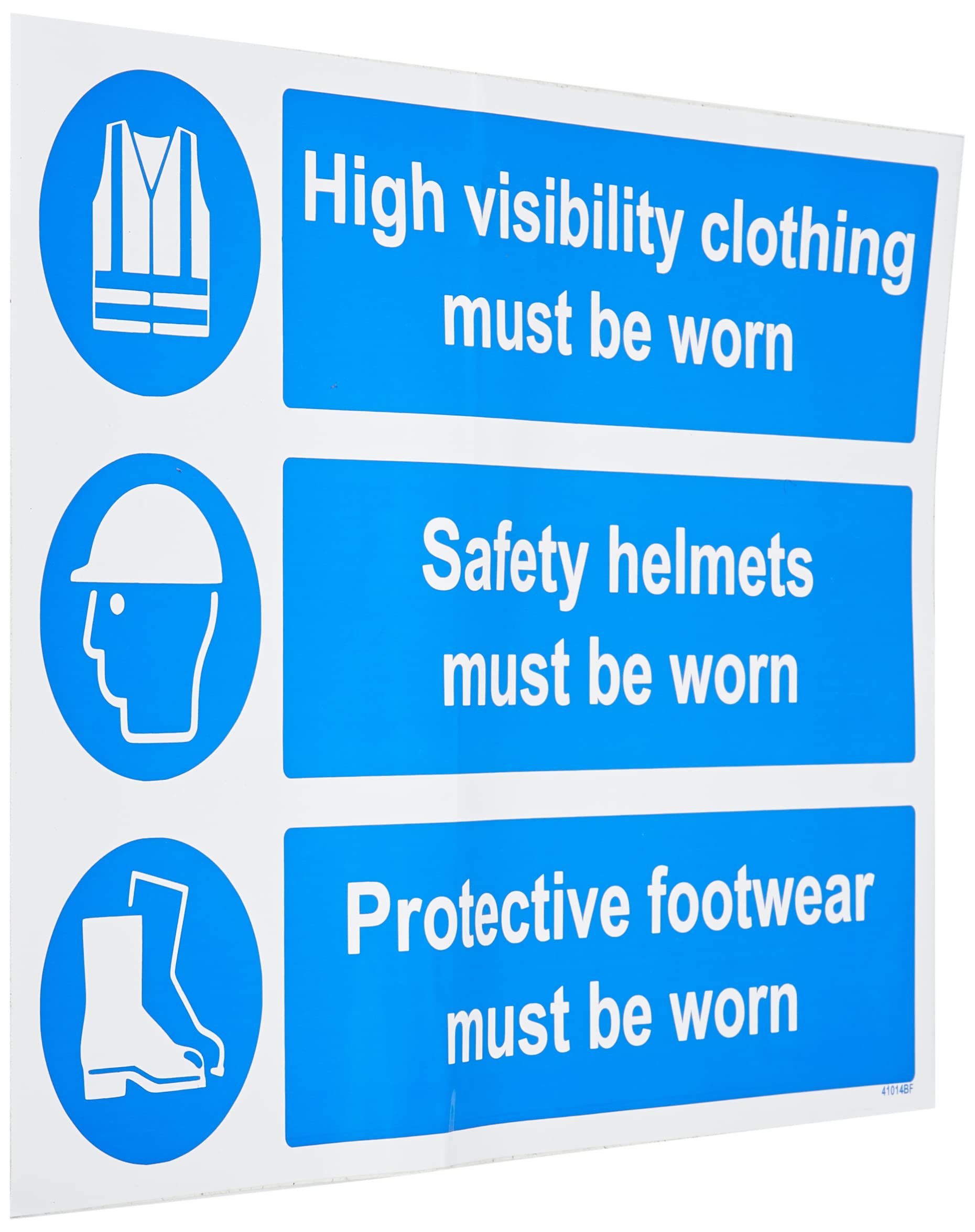 Cartello Vsafety Obbligo DPI: Casco, Calzature E Indumenti Protettivi - Autoadesivo, 400x300 Mm, Blu - 5