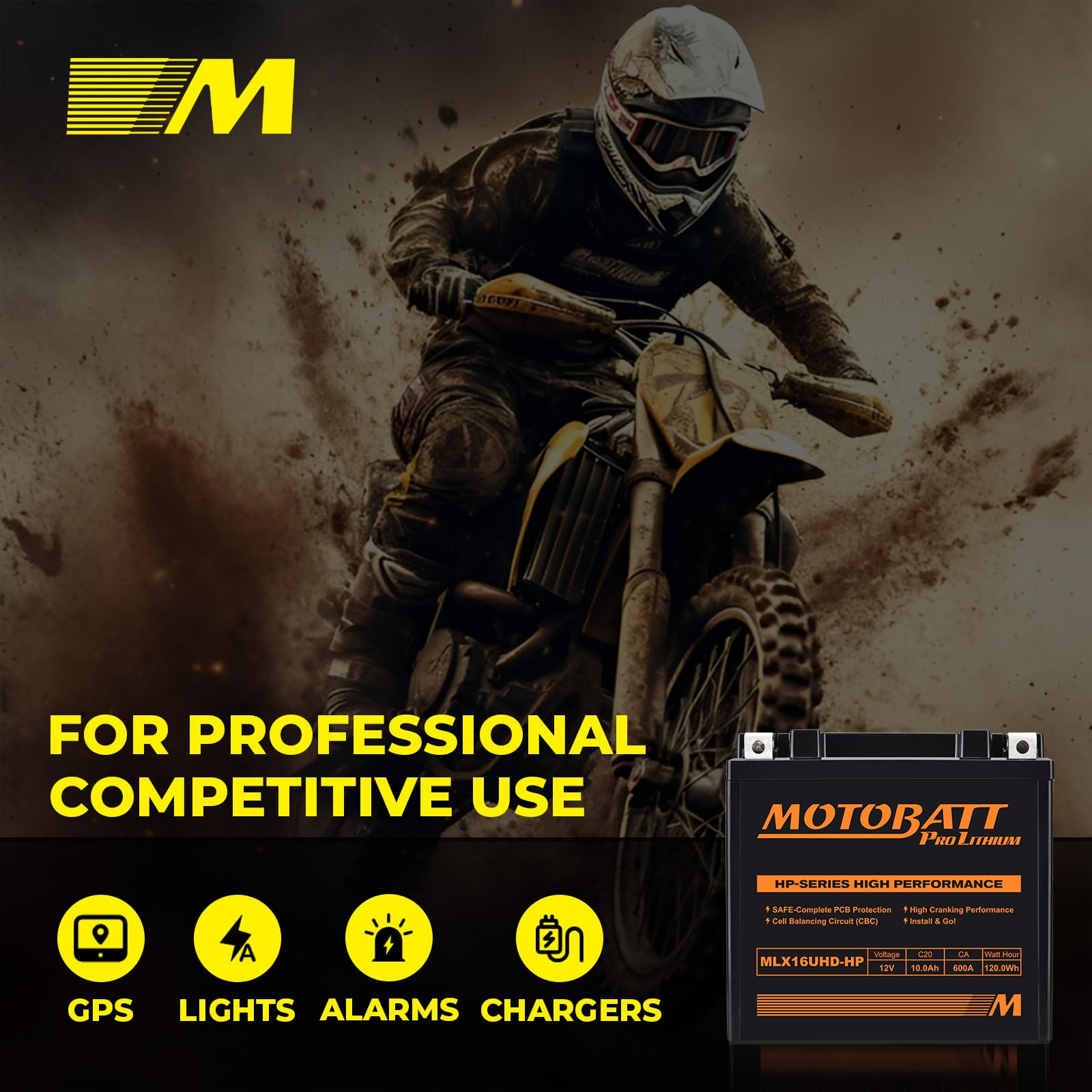 YTX14-BS LiFePO4 - Batería de litio para motocicleta, MotoBatt MLX16UHD-HP ATV UTV de 4 ruedas con mayor potencia de arranque (12 V, 600 CA, 10 A), compatible con piezas KTM, Yamaha, Honda, SUZUKI