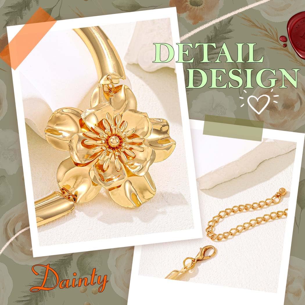 ACEDRE Gold Flower Necklace and Earrings Set Floral Prom 2pcs Jewelry Sets for Women - Image 4