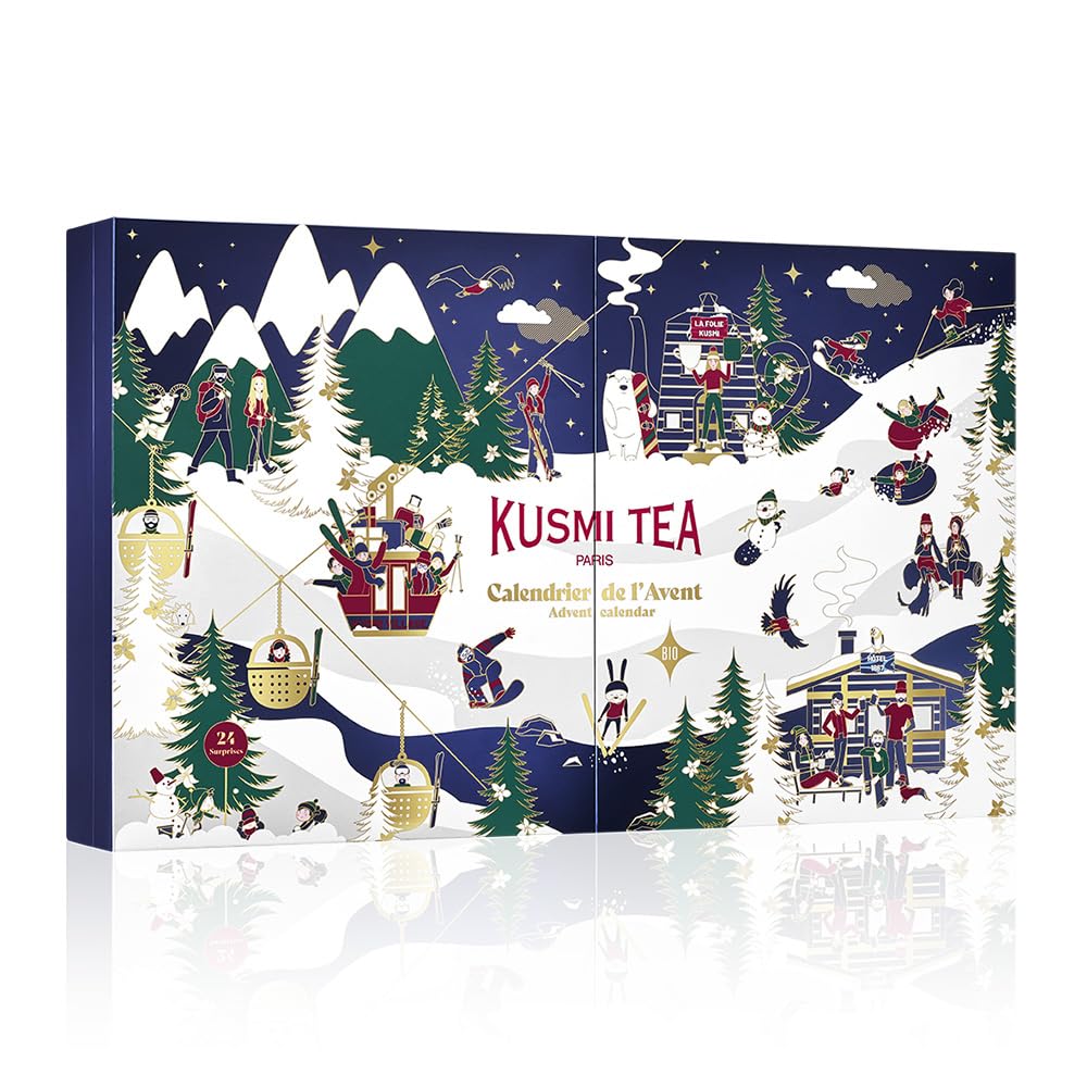 Kusmi Tea - Calendario de Adviento - Té Orgánico - 24 Sorpresas - Tés negros, verdes blancos y infusiones - Ideas de regalos - Bolsitas de té, miniaturas y accesorios (Frosty Christmas)