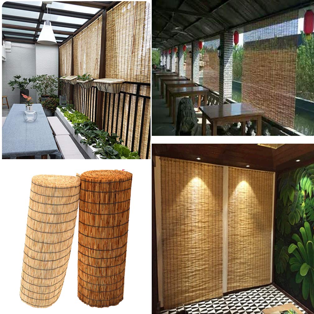 Rideau de Roseau Naturel Store Enrouleur en Bambou Rétro,Volets Roulants en Paille de Décoration,Persienne Tissé à Main,Pare-Soleil de Personnalisable,pour Hôtel/Balcon/Terrasse(140x230cm/55x91in)
