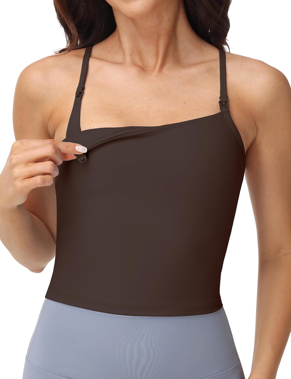 V VOCNI Nursing Tank Tops Y Back Spaghetti Straps Racerback Built in Bra Crop Tank Breastfeeding Longline Nursing Sports Bras