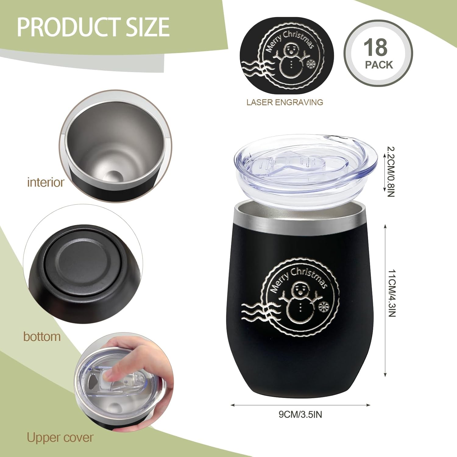 18 Pack Stainless Steel Wine Tumbler with lid, 12oz Insulated Powder Coated Wine Tumbler Stemless Double Wall Vacuum Wine Glass Coffee Tumbler Bulk Laser Engrave, DIY Gift, 18 Colors - Image 2