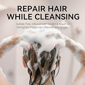 ALFHEIM Argan+ Repairing Shampoo | Argan Oil & Keratin for Dry, Damaged & Brittle Hair | Hydrating & Strengthening Sulfate-Free Shampoo | Color-Safe & Frizz Control | 10.7 fl oz