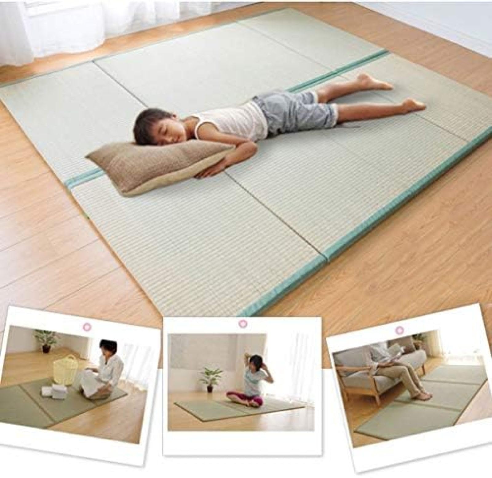Tappetino tradizionale giapponese per tatami per meditazione, yoga, sala zen, letto, materassino pieghevole per dormire, verde