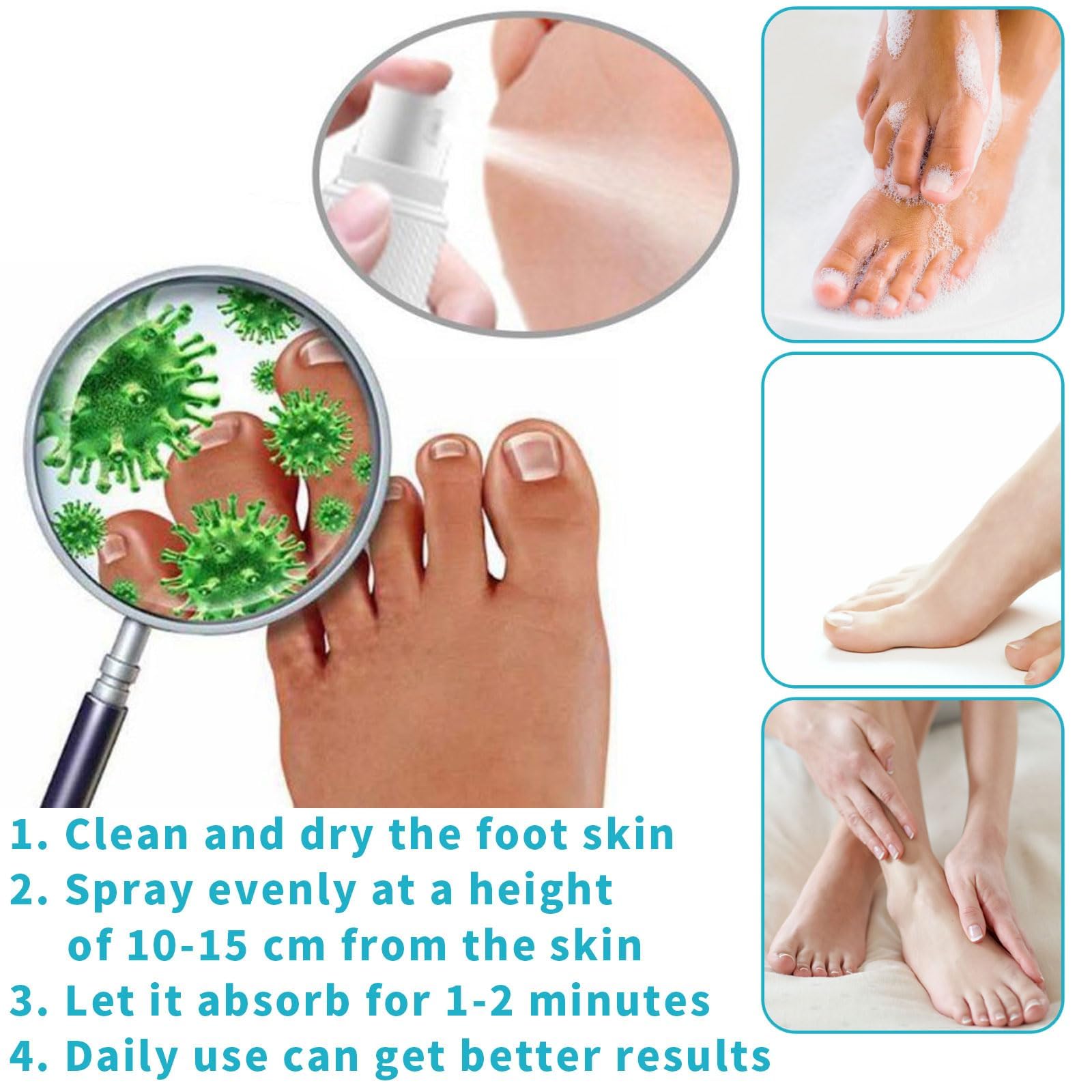 Spray para Hongos en Los Pies, 2 unidades para Pies y Uñas, Spray para Hongos en Las Uñas, Spray para Pies para Reparación de Uñas, control de olores, aerosol de pies para reparación de uñas