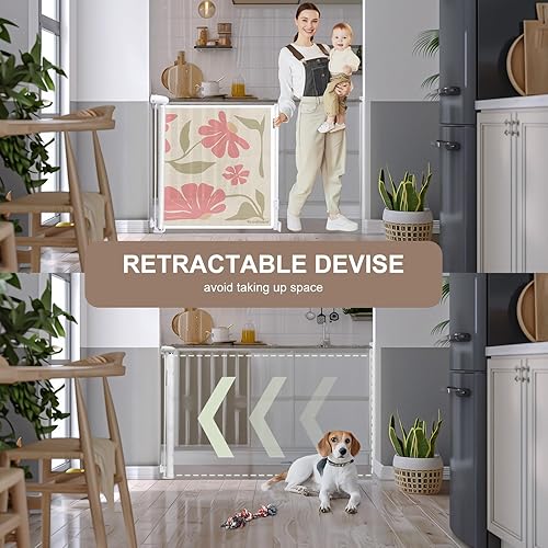 Miniatura 6 de Puerta retráctil de seguridad para bebés, 34 pulgadas de alto x 55 pulgadas de ancho, malla, para escaleras, puertas, perros, mascotas, interior,