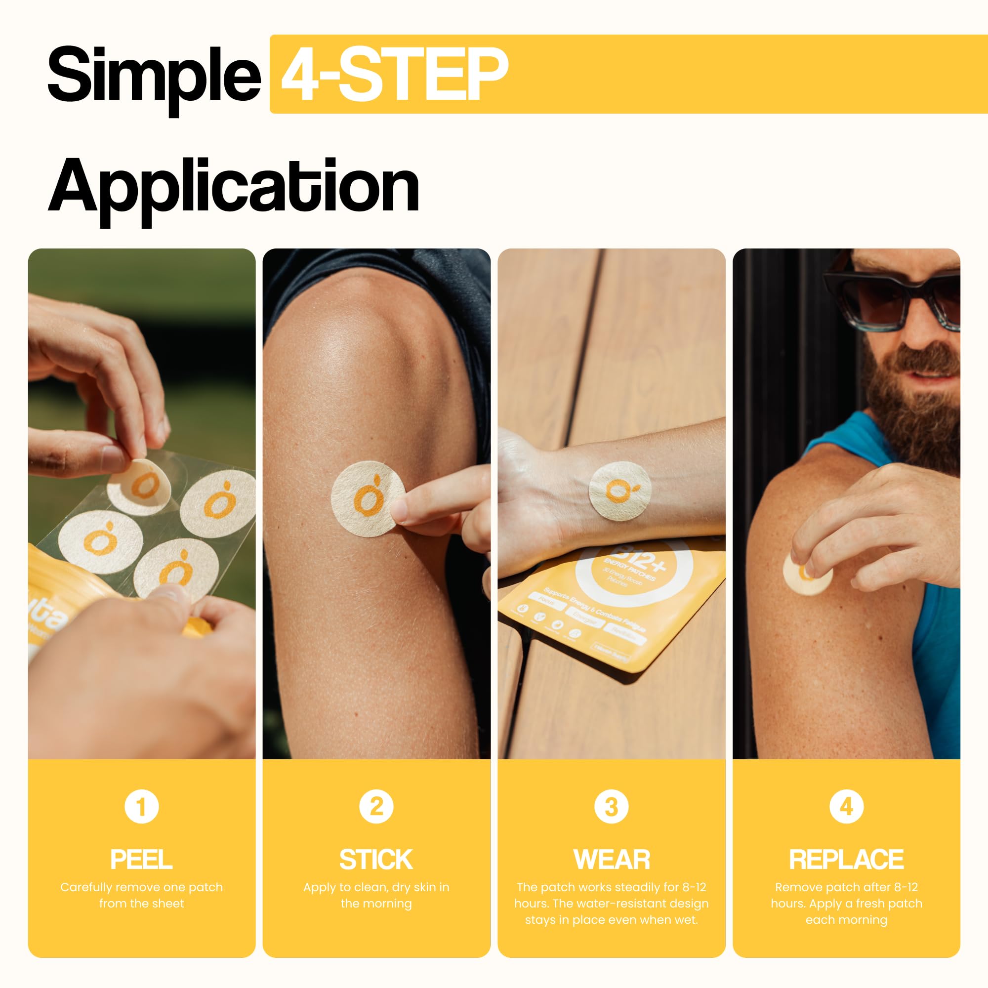 Vytadose Topical B12 Patch Energetiche | Per umore, energia e cognizione, cerotti naturali alla caffeina, delicati sulla pelle, resistenti all'acqua, 30 pezzi