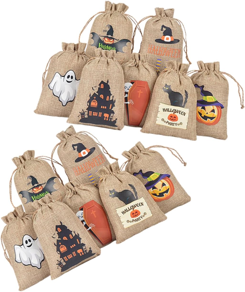 Mikinona 24st cke Halloween Geschenkt ten Aus Leinen Party Treats Beutel Mit Kordelzug Vielseitige Halloween S igkeiten Taschen F r Geschenke Und Leckereien