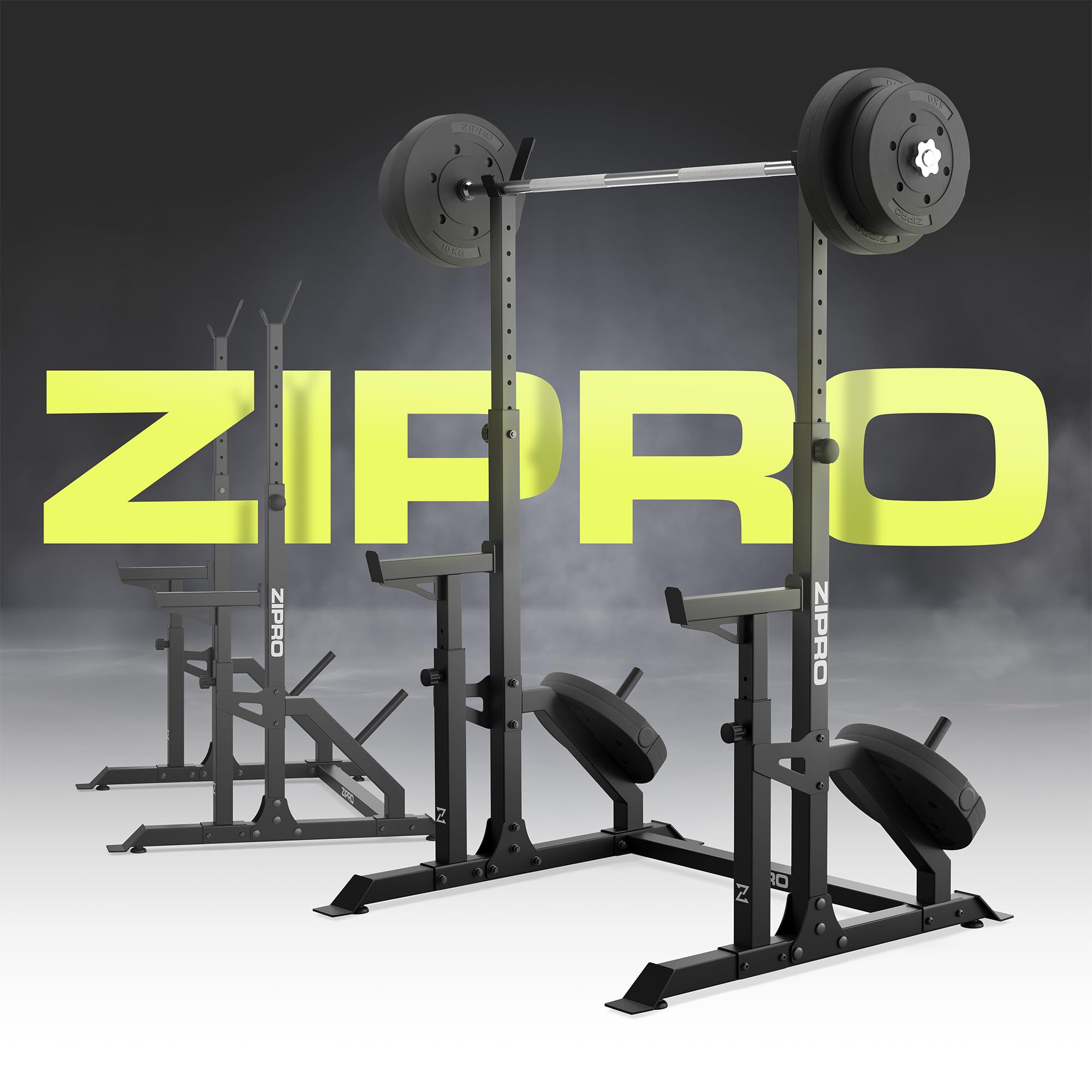 ZIPRO Ripiano bilanciere regolabile in altezza, capacità massima utente di 120 kg, in acciaio – bilanciere, squat rack, supporto per manubri, supporto per bilanciere