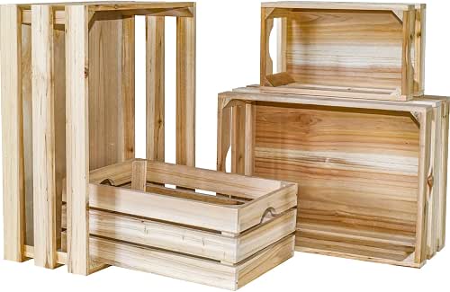 Set of 4 Large Wooden Crates Unfinished Office Storage Crates,