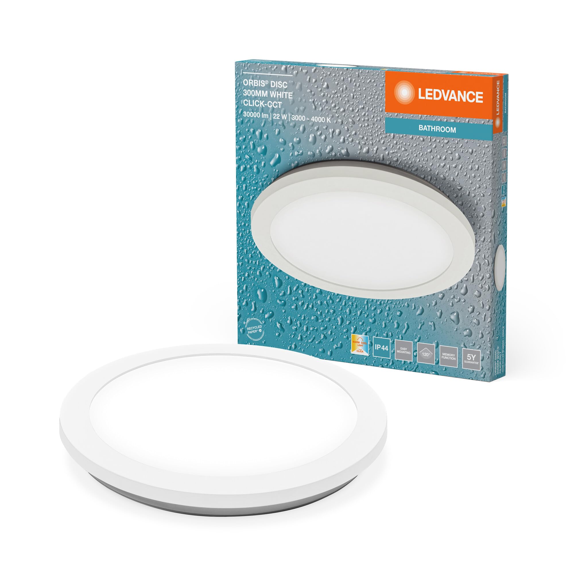 LEDVANCE ORBIS Disc applique LED 22W 1800lm 3000/4000K CCT réglable IP44 30cm