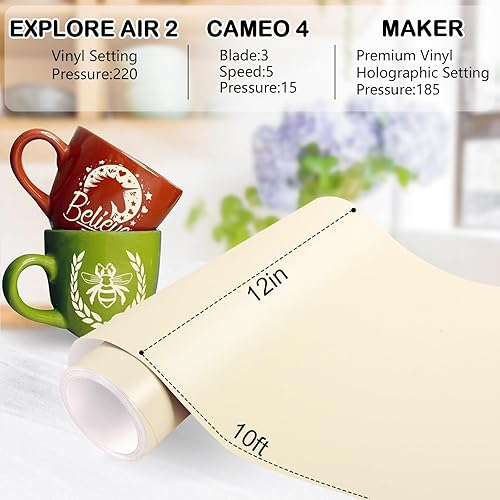 Miniatura 4 de WRAPXPERT Vinilo permanente blanco marfil de 12 pulgadas x 10 pies, vinilo crema para Cricut, rollo de vinilo adhesivo crema satinado mate para