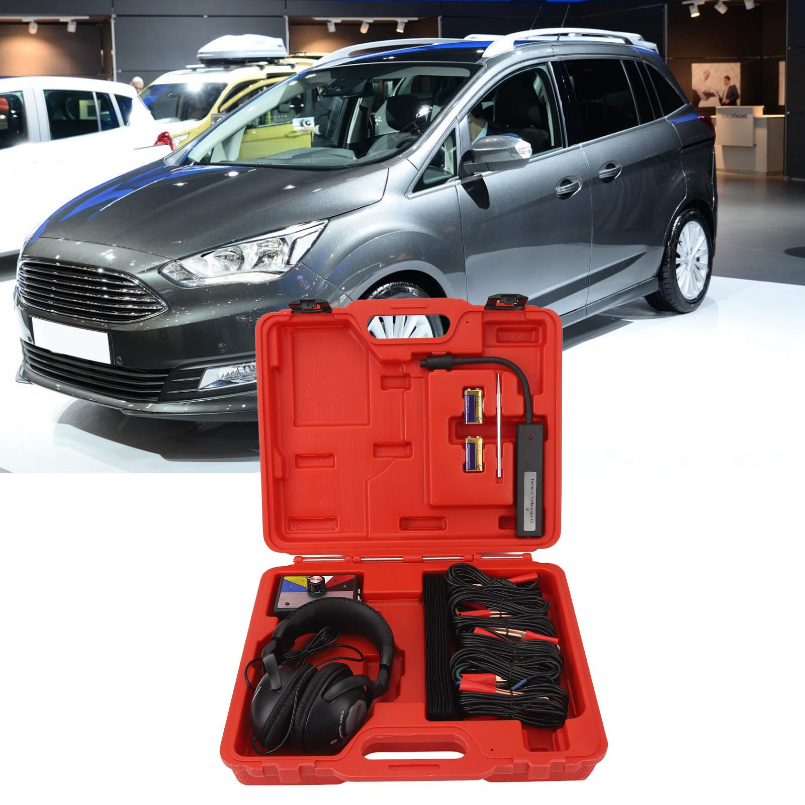 Aramox Chassis-Ohr-Autodiagnosetool, Elektronisches Stethoskop-Kit, 6-Kanal-Anti-Interferenz-genaues Motorgeräuschdiagnose-Scope-Mechanik-Tool