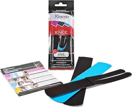 Kinesio Tape - Pre-Cut Knee Support - Optimized Athletic Tape Strips - 3 Single-Use Knee Strips