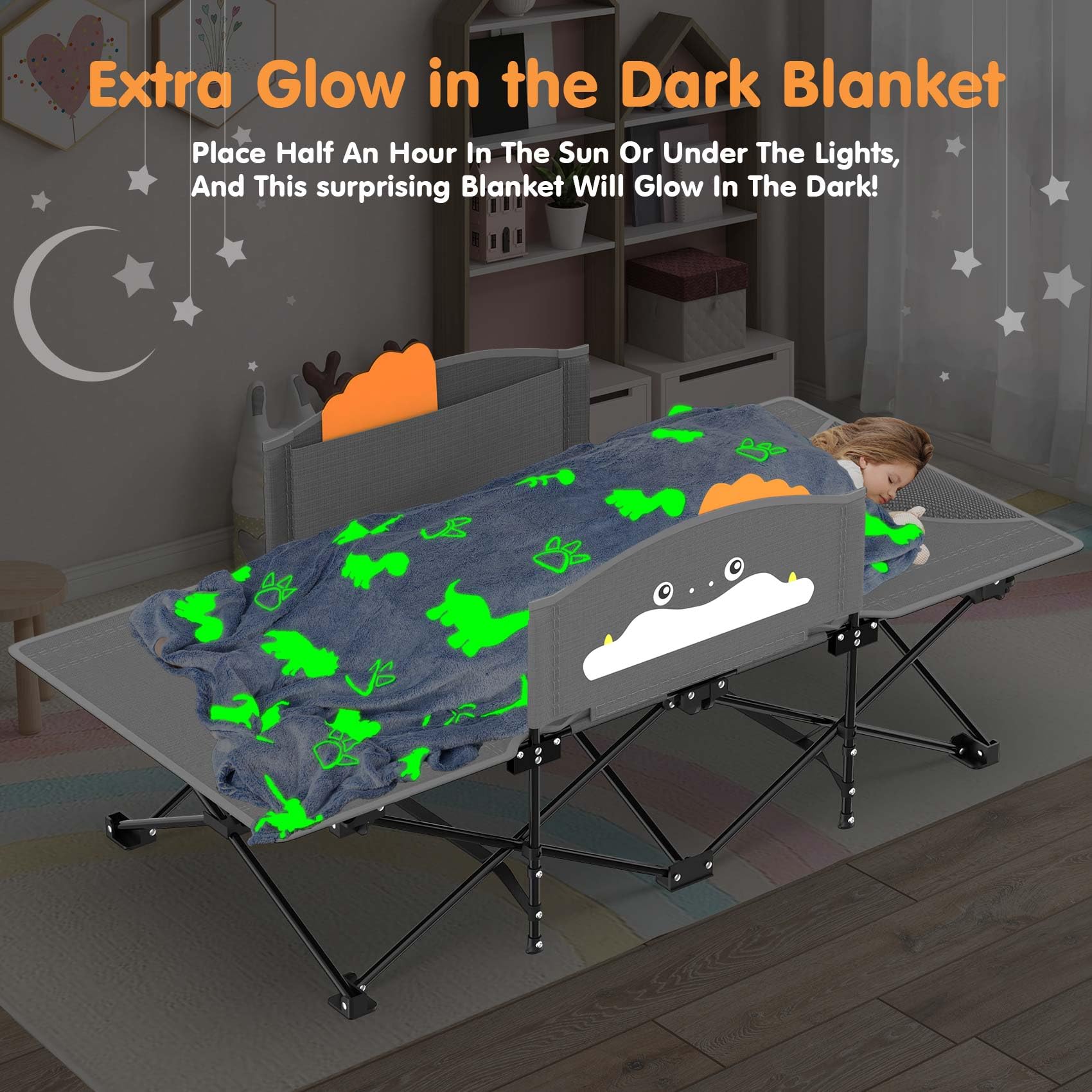 Suteck Toddler Kids Cot, Comfortable Kids Sleeping Cot Easy to Store and Use, Portable Folding Camping Cots for Kids Great for Outdoors