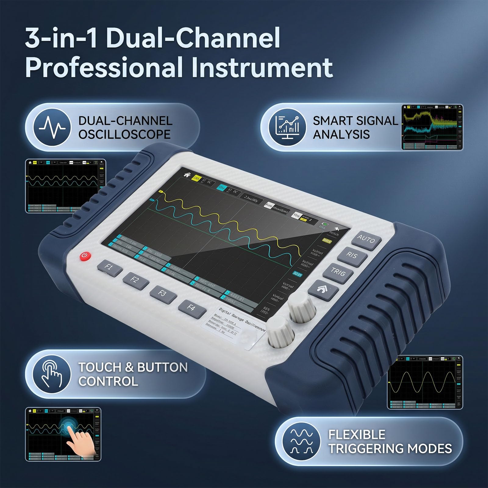 Annadue 3-in-1-Multifunktionsoszilloskop, 100 M Bandbreite, 1 GS/s Abtastoszilloskop-Multimeter, Zweikanal-Oszilloskop-Signalgenerator, Digitales Oszilloskop mit Touchscreen für