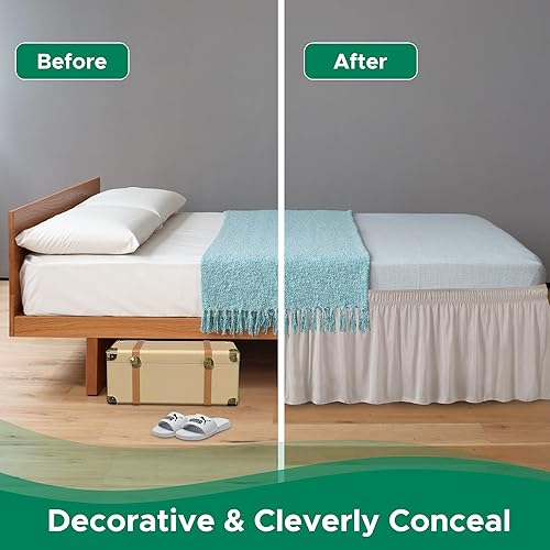 Vista 90 de Biscaynebay - Faldón envolvente matrimonial y matrimonial XL de 15 pulgadas, con volantes, elástico, ajustable, gris plateado, resistente a las Gris