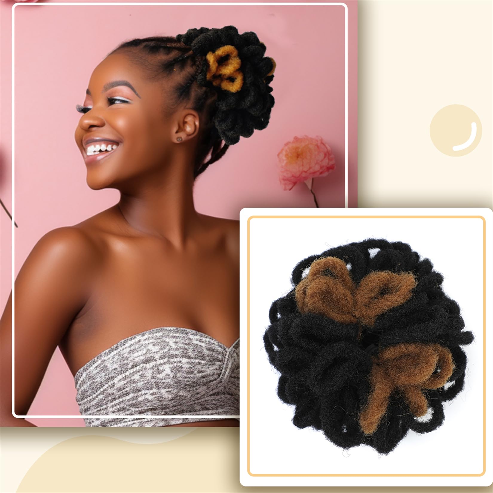 Liliyab DreadLocks Chignons Afro High Puff Drawstring Ponytail Hair Bun Hairpieces Faux Locs Chignons Clip In Pony Tail for Black Women (8", 1B/27)