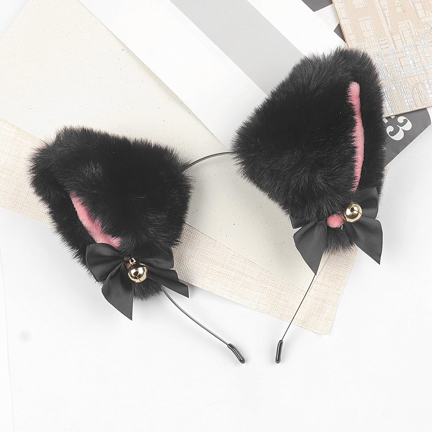 Cat Ears Headband Animal Fox Ears Hairband with Bells, Halloween Cat Costume Faux Fur Ears Headbands Hair Accessories Women - Image 3