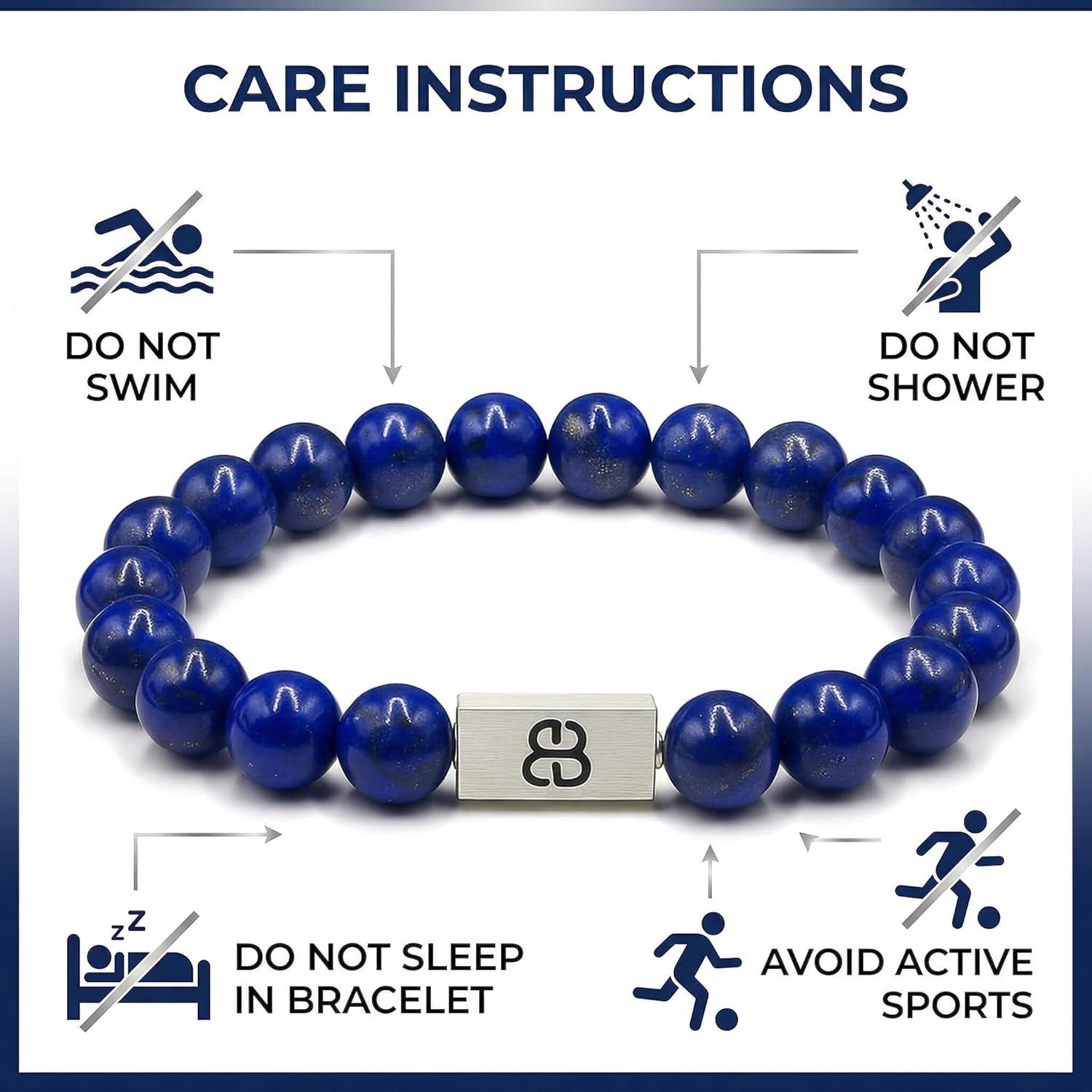 Kartini Studio Lapis Lazuli and Sterling Silver Bracelet, Men's Lapis Beads Bracelet