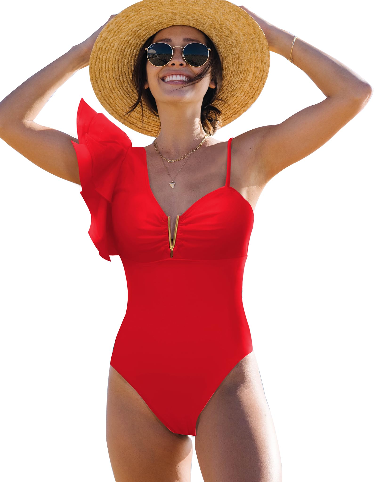 SPORLIKE Women One Piece Swimsuit Ruffle One Shoulder Bathing Suit 
