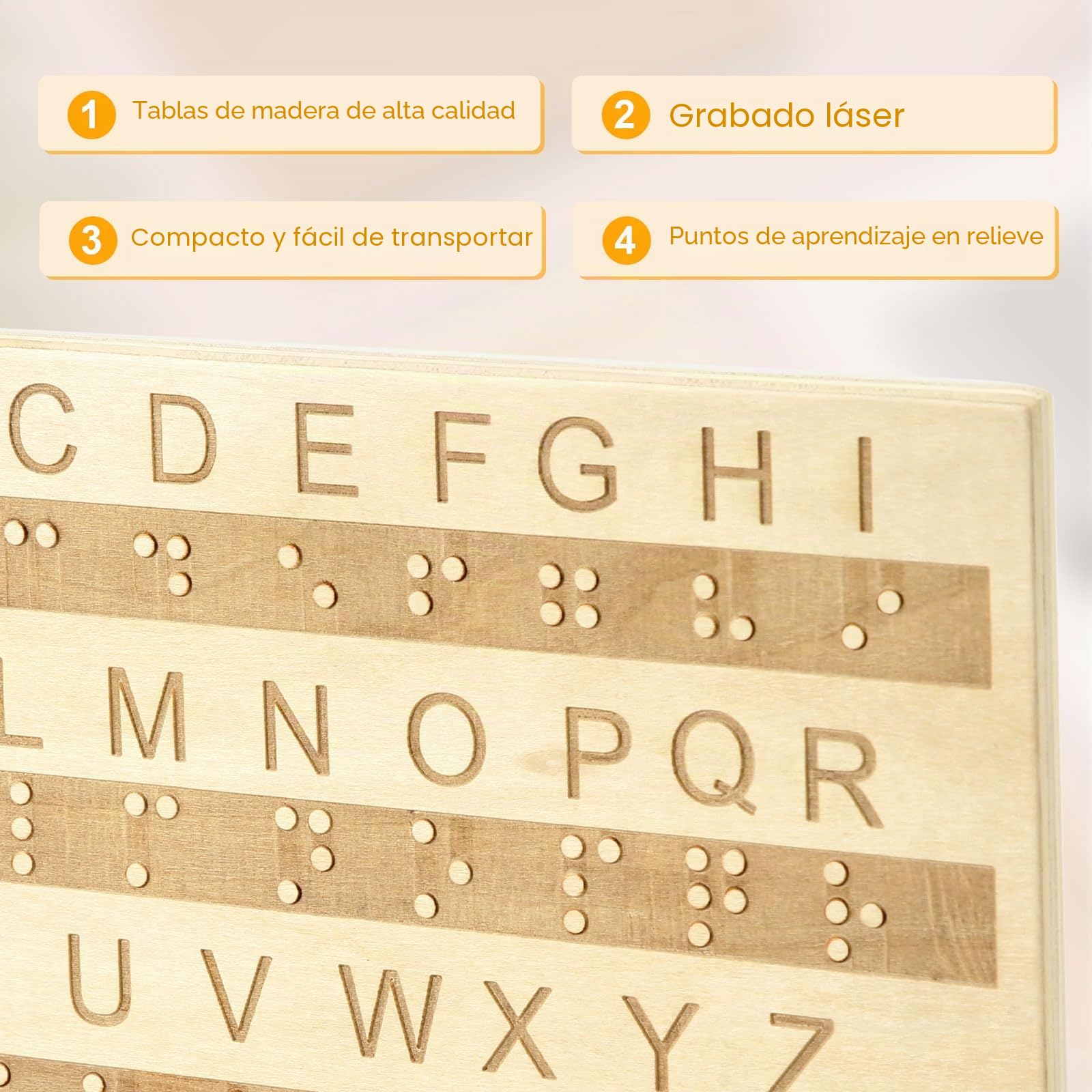 Tablero Alfabeto Braille Diapasón Madera Braille, Grabado Tablero Números Alfabeto Braille Herramientas Educativas Montessori Juego Sala Escape Enseñanza Adecuado Personas Discapacidad Visual