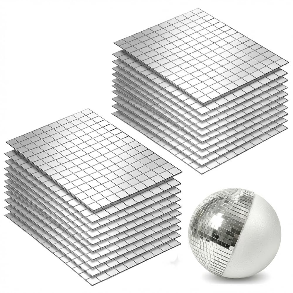 Carreaux de Mosaïque Miroir en Verre 3000 Pièces Miroirs Autocollants Mosaique Verre Pour Décoration DIY, Salle de bain, Salon, Cuisine, Bricolage (10 x 10 mm, Argent)