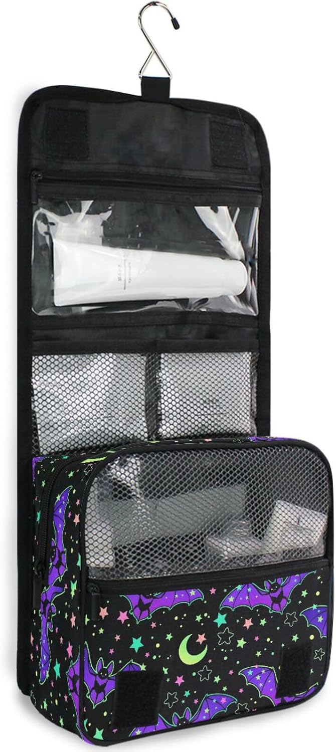 MNSRUU Hanging Toiletry Bag Magic Galaxy Bat Makeup Bag Travel bag for Toiletries Portable Toiletry Organizer Bags Toiletry Bag for Women Men, Travel-Essentials Toiletry Bag
