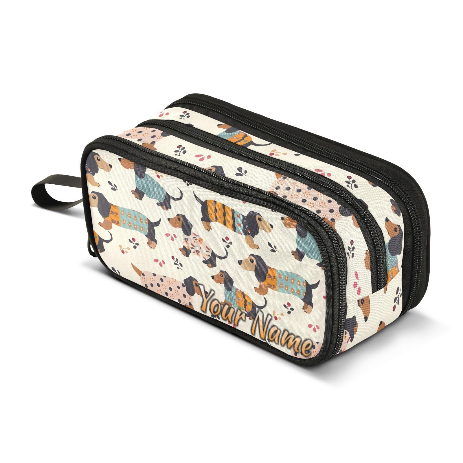 Mnsruu Personalised Pencil Case Custom Pencil Pouch with Your Name Dachshund Dog Pet Modern Large Stationery Pen Bag for Boys Girls Adults School Office — image 1