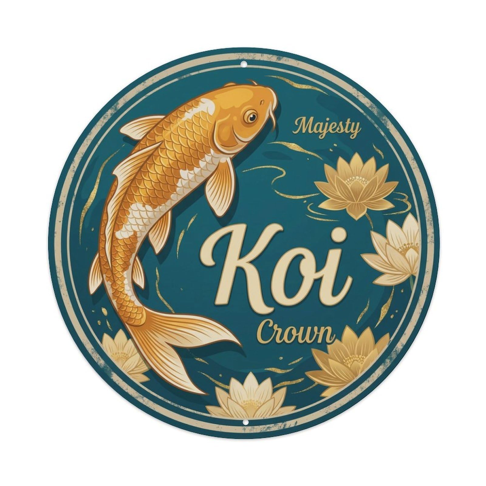 Tgrcjimh Style Metal Tin Sign Koi Fish Majesty Crown Royal Waters