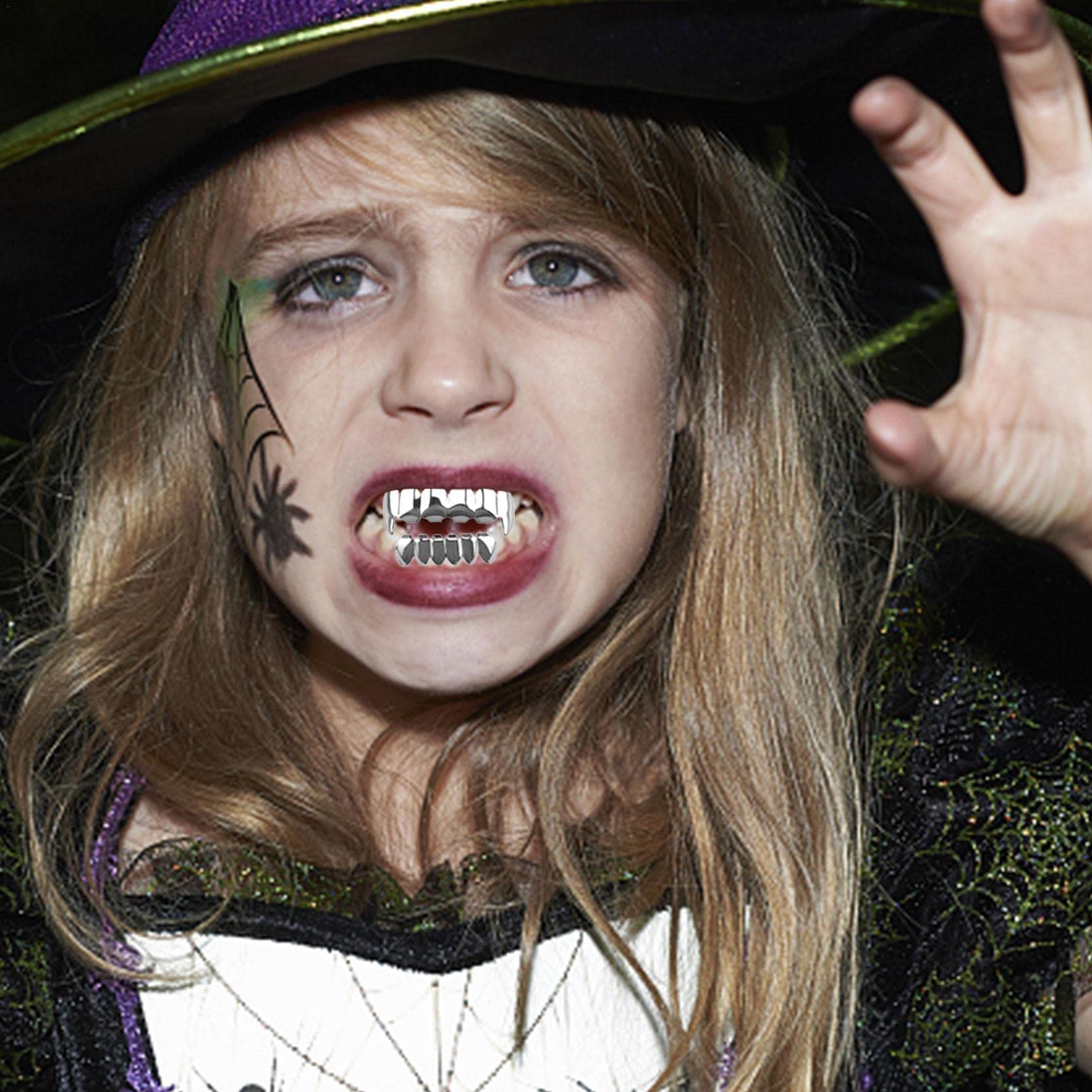 A/A Hip Hop Teeth Grills, falso punk hip hop dientes boca superior inferior diamante strass dientes grillz Halloween festival de música fiesta hip hop rapero accesorios decoración ornamento oro/plata