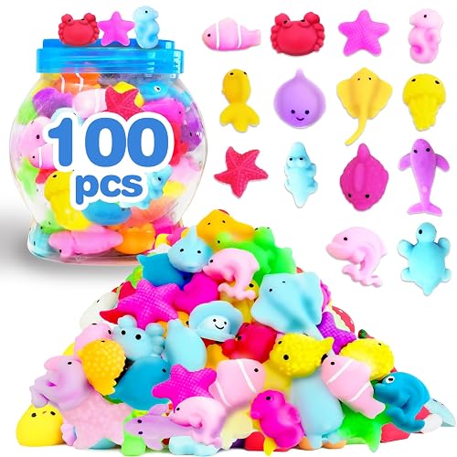 LIKYMO Mochi Squishy Toys Set, 100 PCS Mini Kawaii Squishies, Stress Relief Fidget Toys Party Bag Fillers for Kids Boys Gilrs, Birthday Return Gifts Party Favours(ocean)