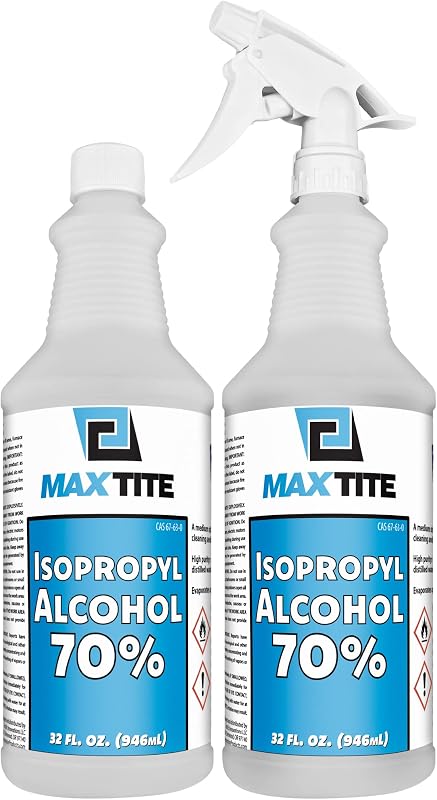 MaxTite 70% Isopropyl Alcohol (Half-Gallon (2 Pack, 32 fl oz) - Includes Heavy-Duty Spray Nozzle - Made in USA