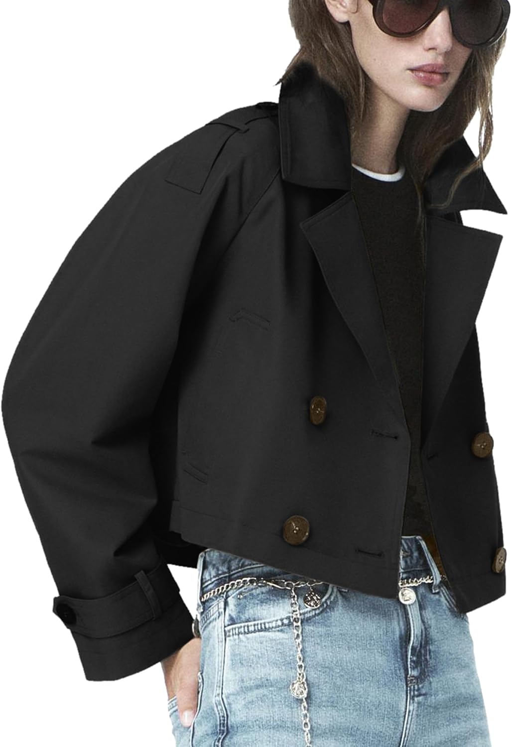 Trench Coat for Women Lapel Collar Long Sleeve Double Breasted Oversized Trendy Fall Jackets Streetwear