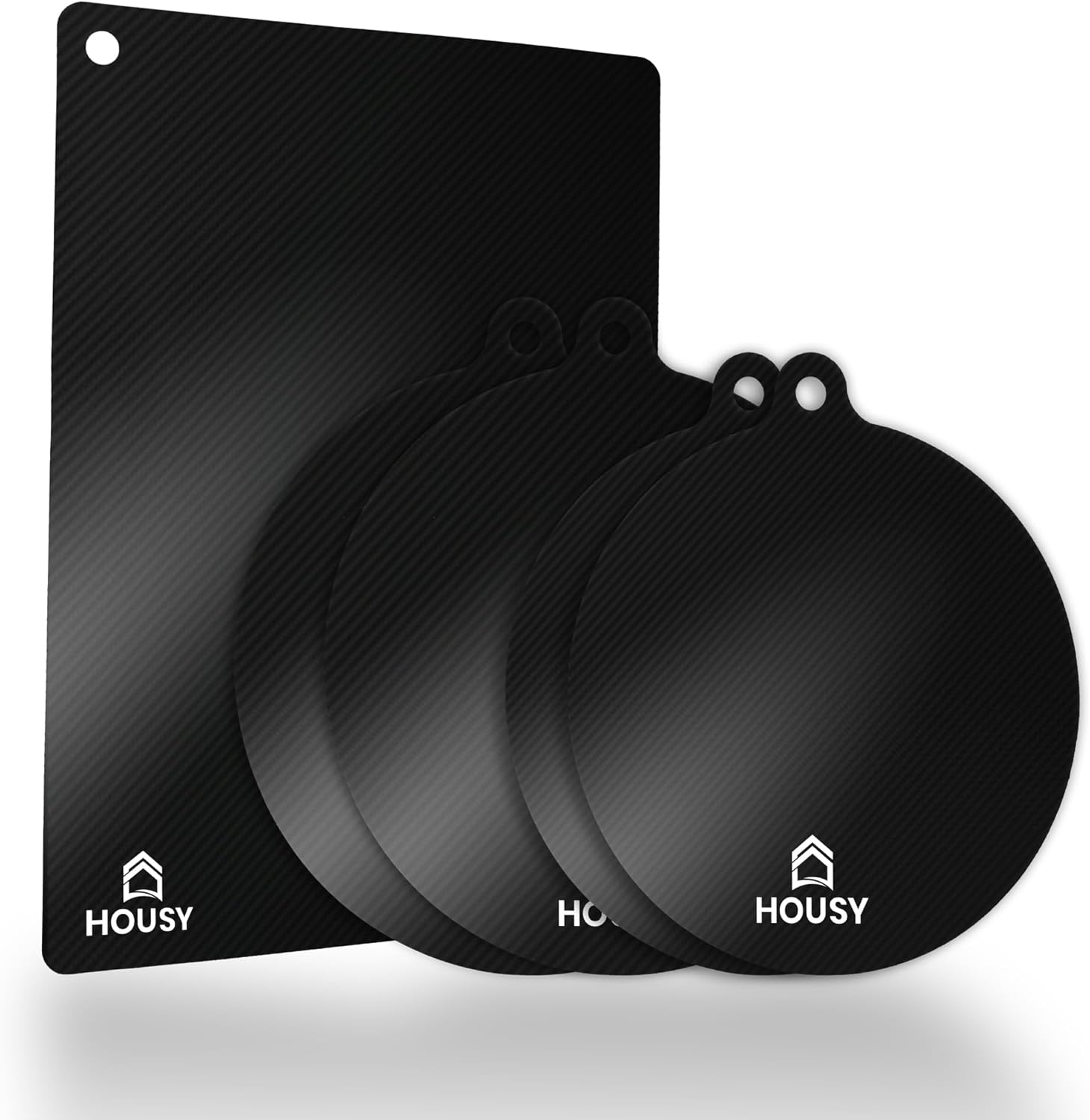 HOUSY Protezione Piano Induzione Antigraffio e Resistente al Calore - Set Tappetini Sottopentola e Copri Piano Induzione in Fibra di Vetro Lavabile e Sicura per la Cucina (5 Pezzi)