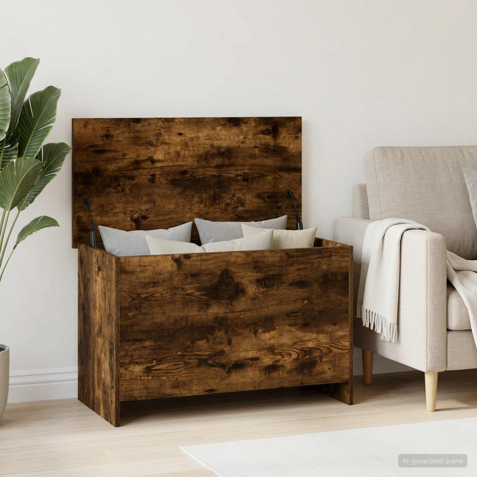 Aufbewahrungstruhe Geräucherte Eiche 80 x 40 x 50 cm | Aus Holzwerkstoff, rechteckiges Design, einfache Montage, pflegeleicht mit feuchtem Tuch