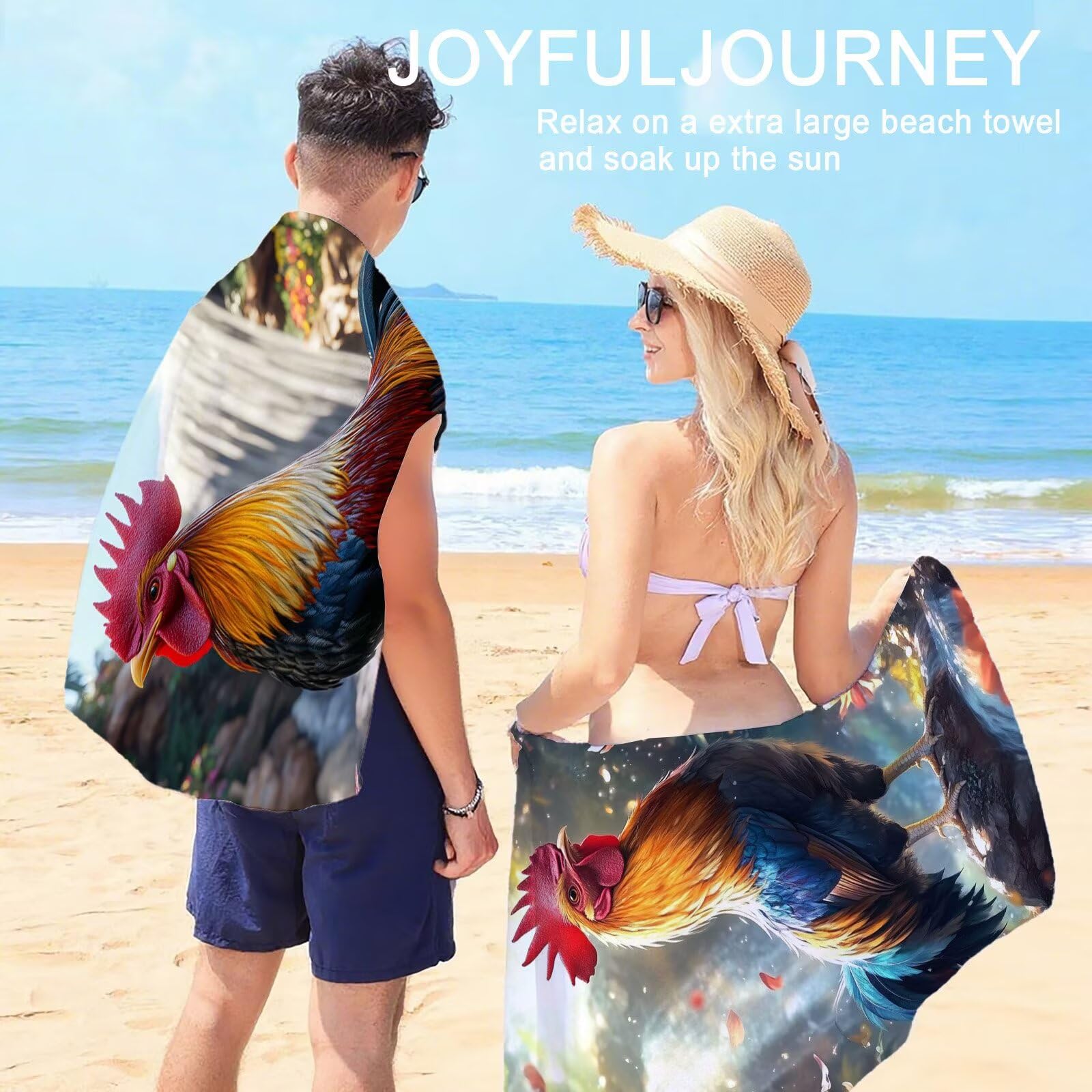 Mikrofaser Strandtuch 220x100cm, Huhn Strandtuch Blume Saunahandtuc 2 Stück Stranddecke Sandfrei, Schnell Trocknendes, Saugfahiges Strandmatte, Sporthandtuch für Reise Urlaub Schwimmen Camping OC-699