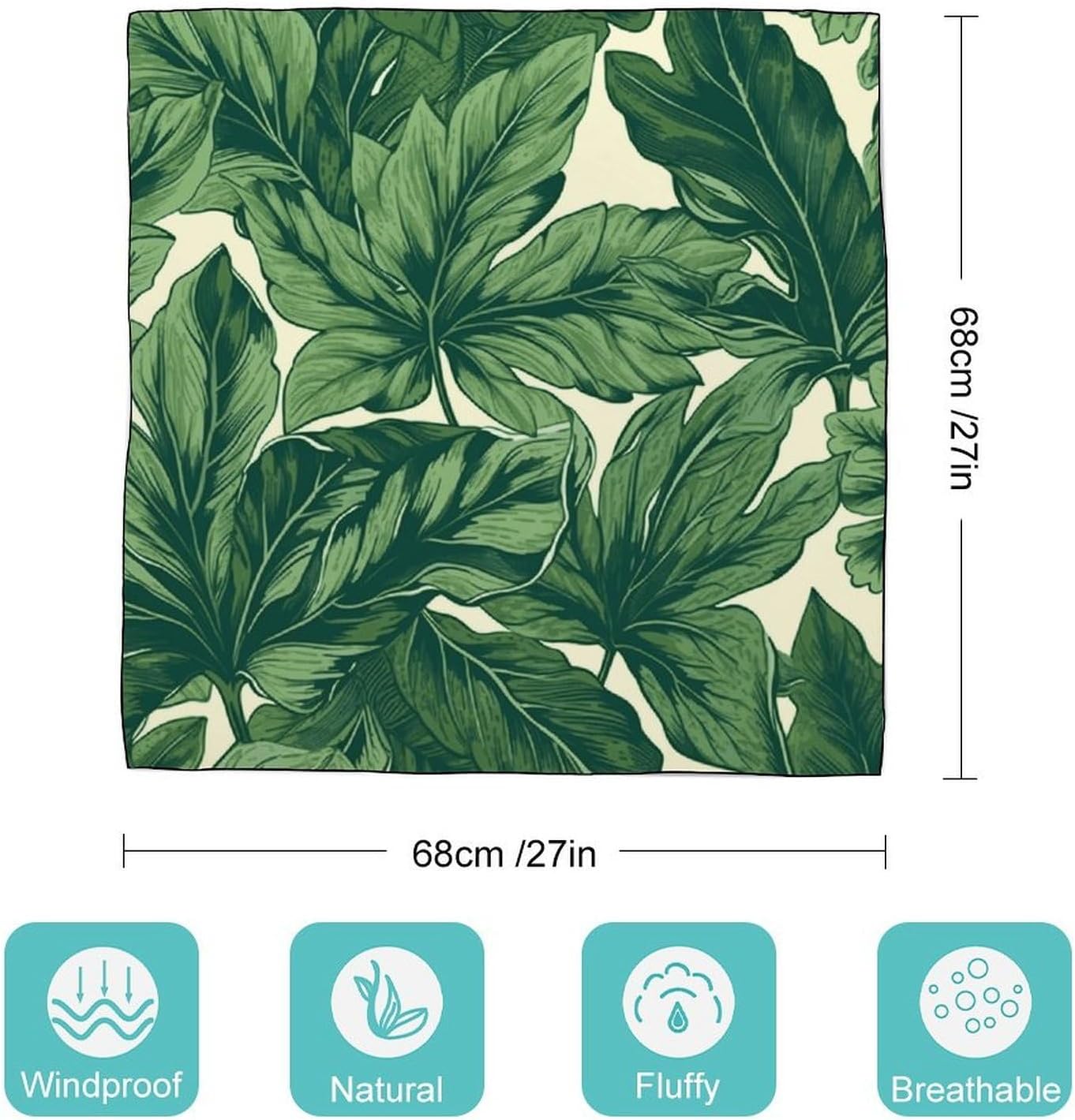 Green Foliage Botanical Hair Scarf for Women, Lightweight Square Head Shawls for Men, Fashion Neckerchief for Travel, Hair Bandanas, Silk Satin Neck Scarf for Sleeping, 27 Inches