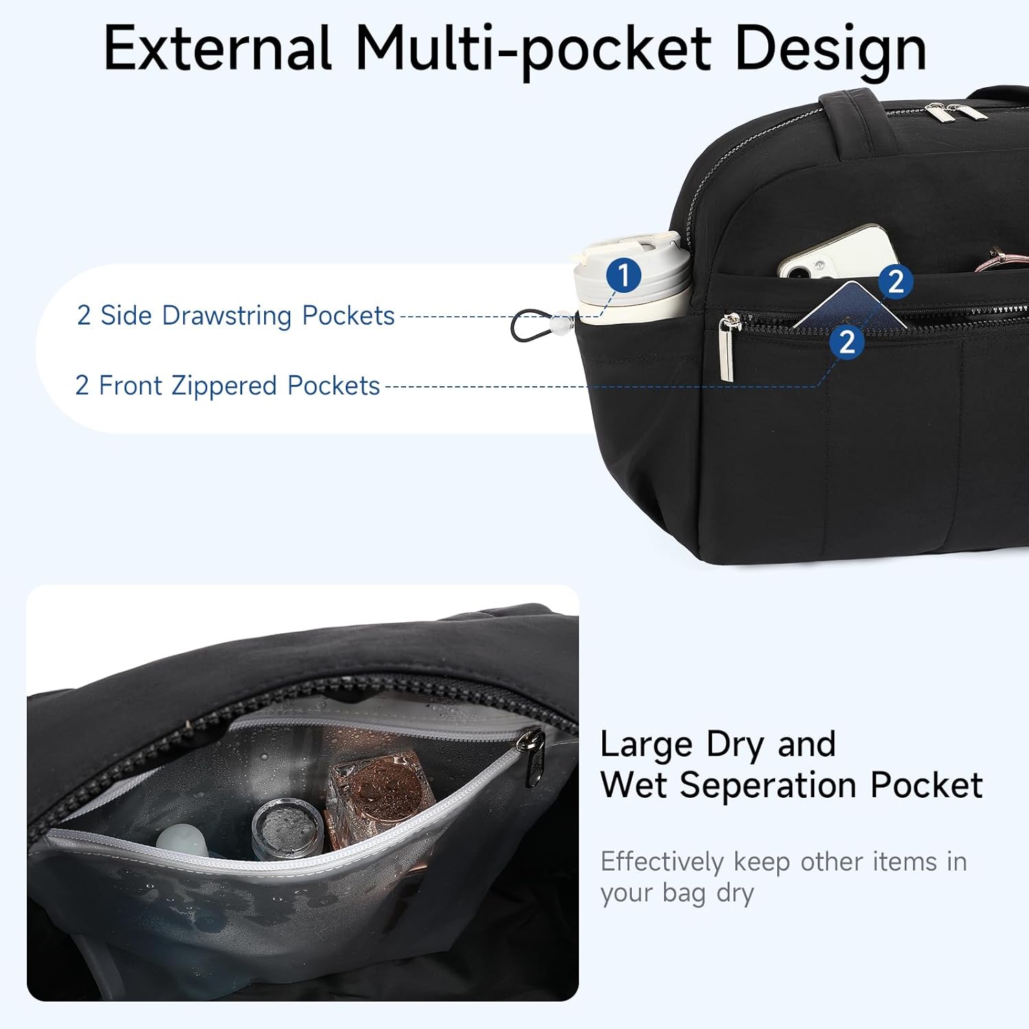 Gym Bag for Women Travel Duffel Bag with Wet Pocket Lightweight Carry on Weekender Bag Sports Water-resistant