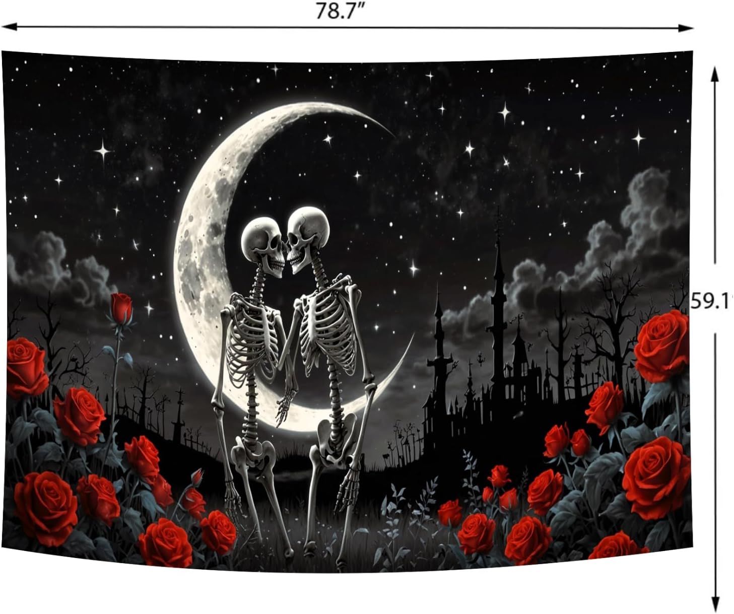 Delur The Lovers Skull Tapestry Gothic Black and White Romantic Constellation Skeleton Tapestry Floral Abstract Psychedelic Wall Hanging Headboard for Bedroom Living Room Home Decor (59.1" x 78.7")