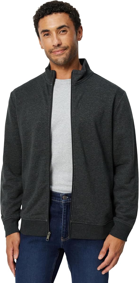 Sudadera de rizo francés con cremallera completa y cuello simulado para hombre, ligera