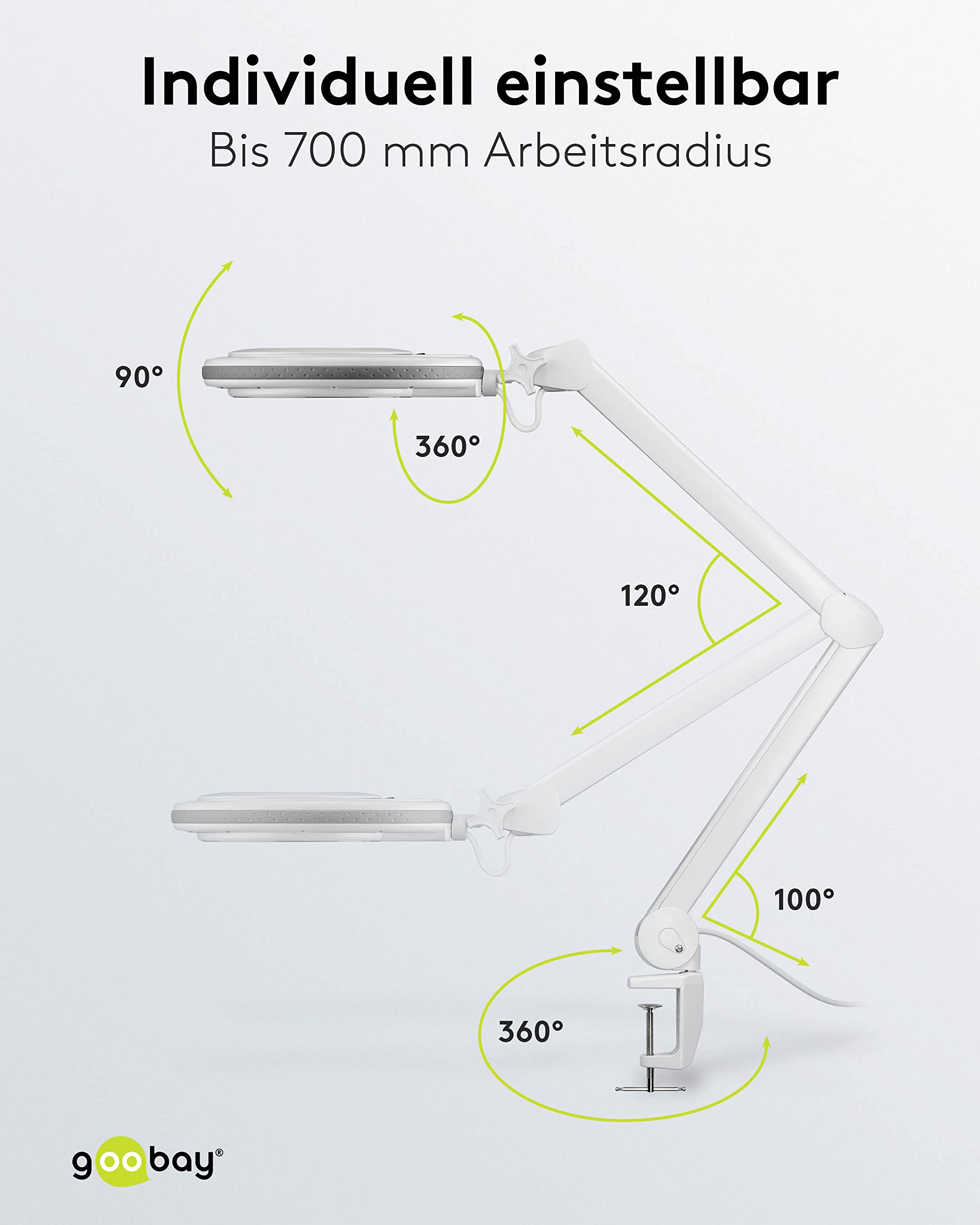 goobay 60360 LED lampa z lupą z zaciskiem/lampa z lupą z tworzywa sztucznego/pobór mocy 8 W, temperatura barwowa 6500 K/strumień świetlny 650 lm/napięcie robocze 230 V (AC) / biała