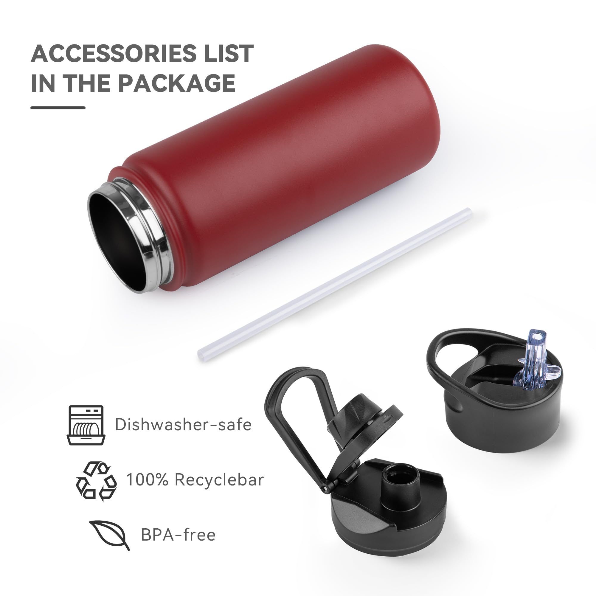 UMBFUN Insulated Water Bottle, 500ml 2 Lids (Straw Lid and Spout Lid) - Image 3