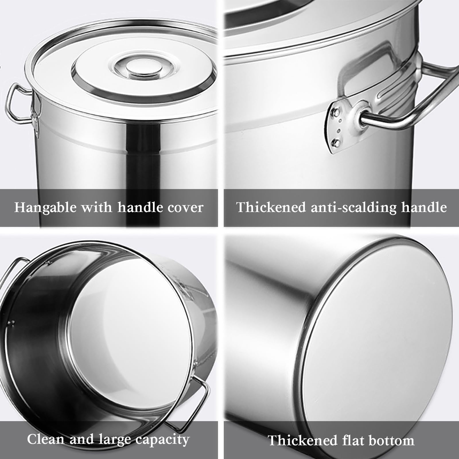 Generico Pentola in Acciaio Inox con Coperchio, pentola per zuppa da 40 cm per Olio da Cucina, Pasta, Riso, Noodles - Resistente e Versatile, Essenziale in Cucina per Chef casalinghi