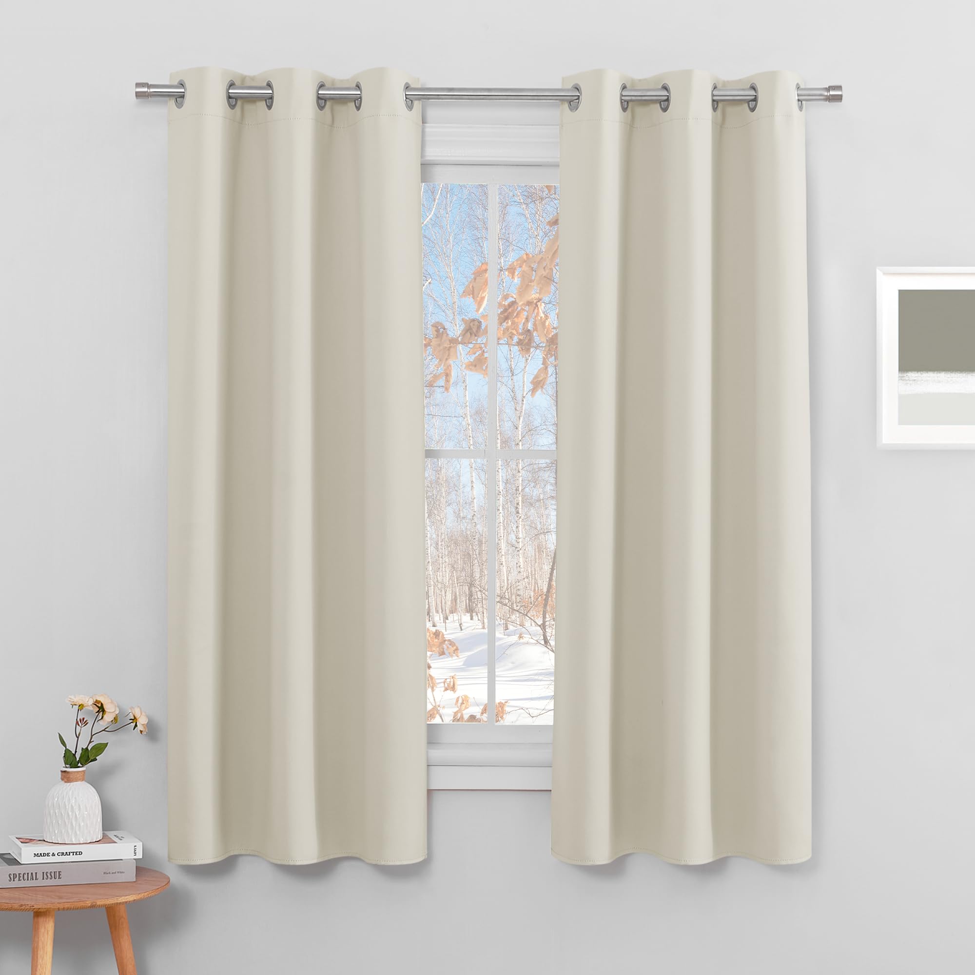 PONY DANCE Tende Corte per Finestre Tende Oscuranti per Interni - Tenda Termica per Finestre Piccole con Anelli Tende Cucina 2 Pezzi L 106 x A 158 cm, Beige Chiaro