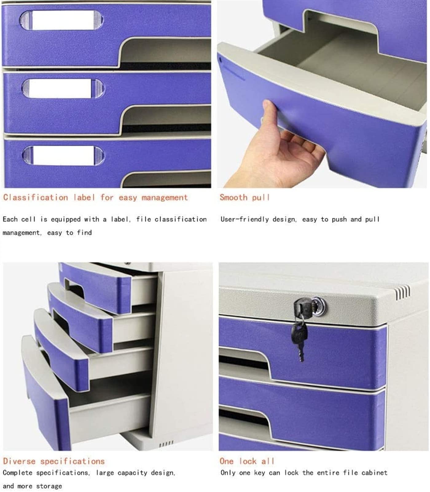 Schedario, Divisorio per Schedario, 4 Cassetti, Scrivania con Serratura, Contenitore Classificato E Scatola di Immagazzinaggio per Documenti D'Ufficio (Bianco)(White)
