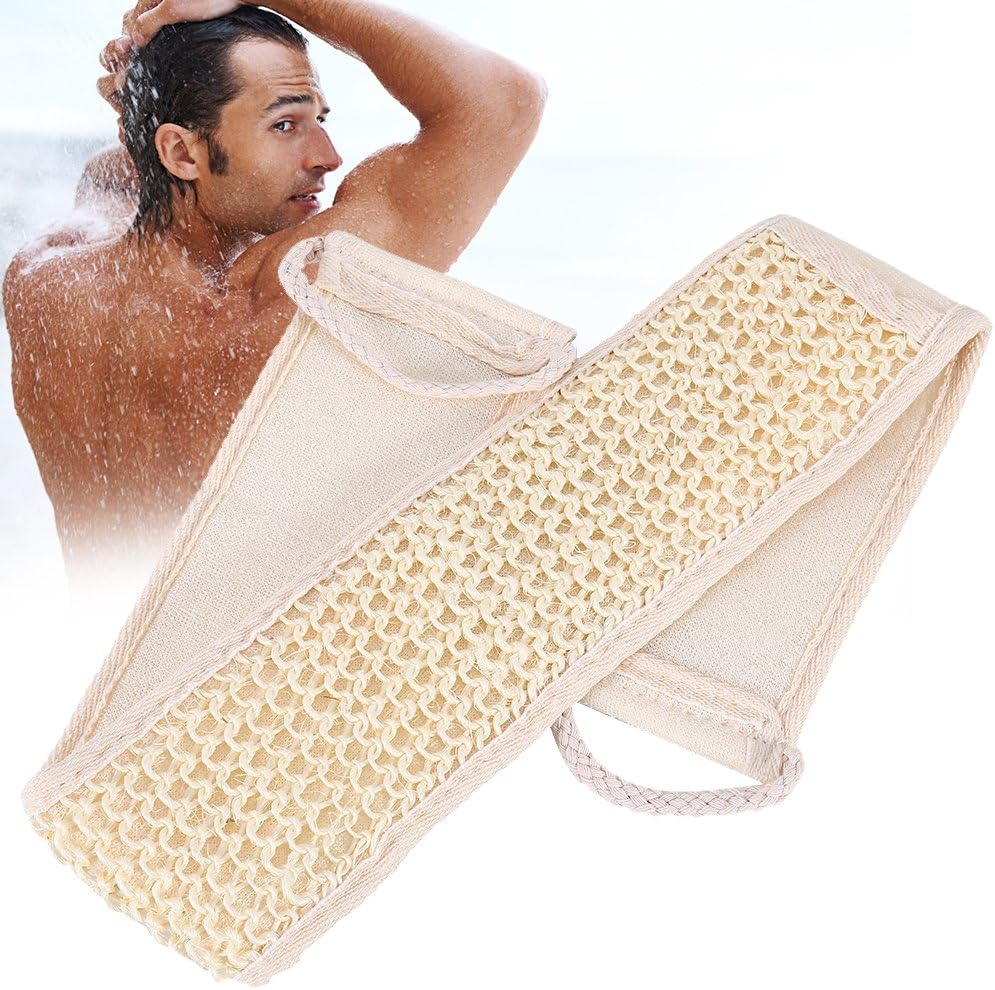 Natural Loofah Exfoliating Back Strap, Long Handle Bath Wash Shower Massage Scrubber Body Skin Care, Large Contact Area to Remove Dead Skin Acne Sponge for Men & Women