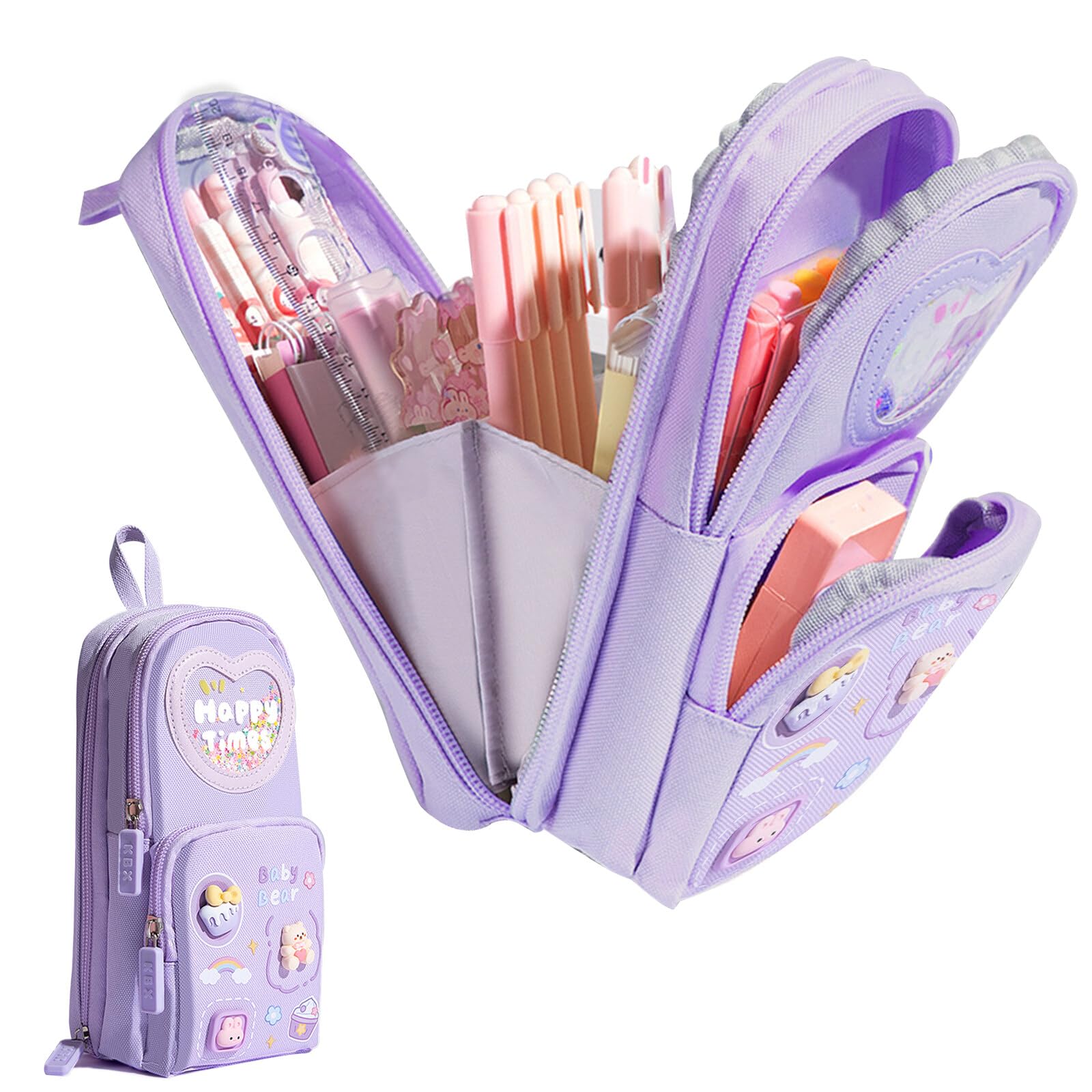 Gsrhzd Estuches Escolares, Estuche Niña, Estuche Aesthetic de Gran Capacidad, Estuches Escolares 3 Compartimentos, para Niñas Niños Adolescentes Estudiantes Adultos, Morado
